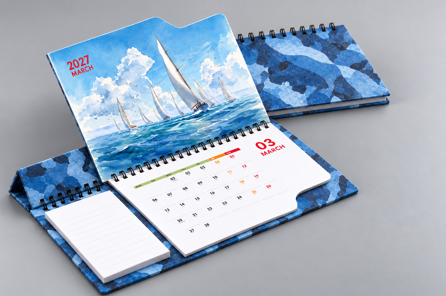Calendar with a recycled-material base